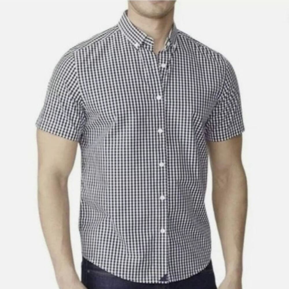 Untuckit Size XL Censio Navy Blue White Gingham Print Button Up Shirt